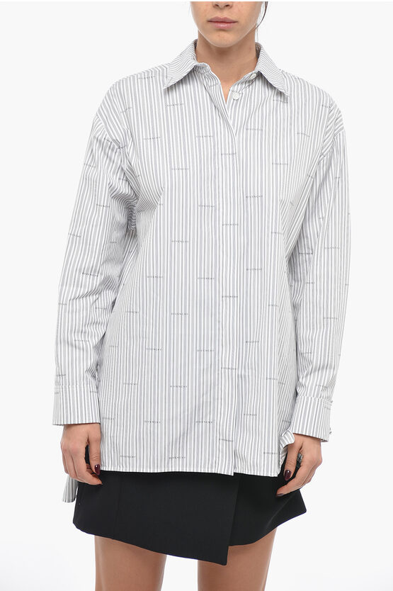 Givenchy Monogram Cotton Oversized Shirt With Balanced Stripe Motif In White