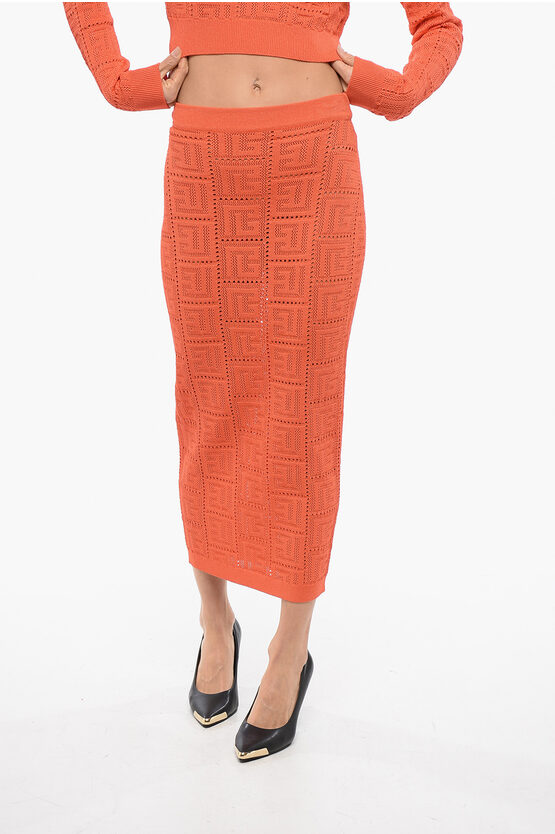 Balmain Mid-length Knit Skirt With Monogram