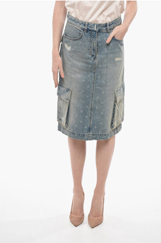 Shop Givenchy Monogram Denim Cargo Skirt With Vintage Wash