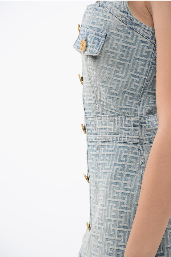 【関税&送料込み】Balmain Mini Monogram Denim Clothing Balmain Monogram Denim Mini Dress women - Glamood Outlet