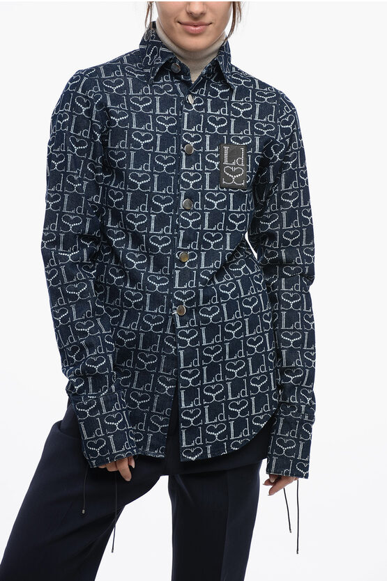 Ludovic De Saint Sernin Monogram-print Logo-patch Shirt In Blue