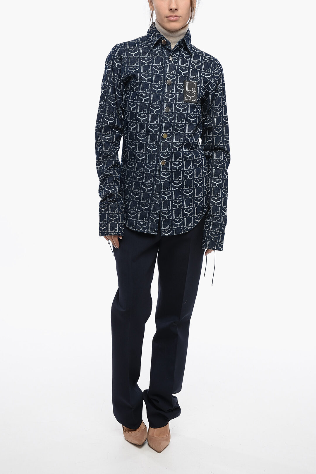 Ludovic de Saint Sernin Monogram Denim Shirt with Lace-up Ludovic de Saint Sernin Monogram Denim Shirt with Lace-up