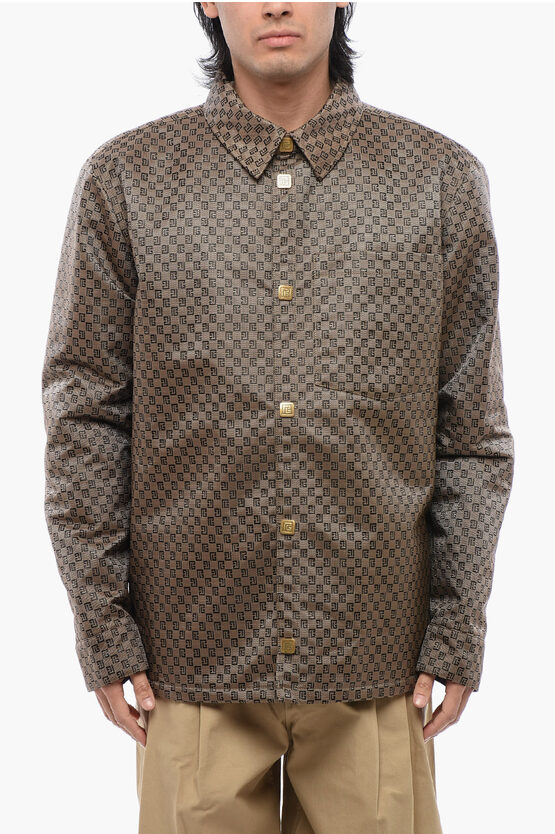 Shop Balmain Monogram Fabric Quilted Overshirt With Breast-pocket