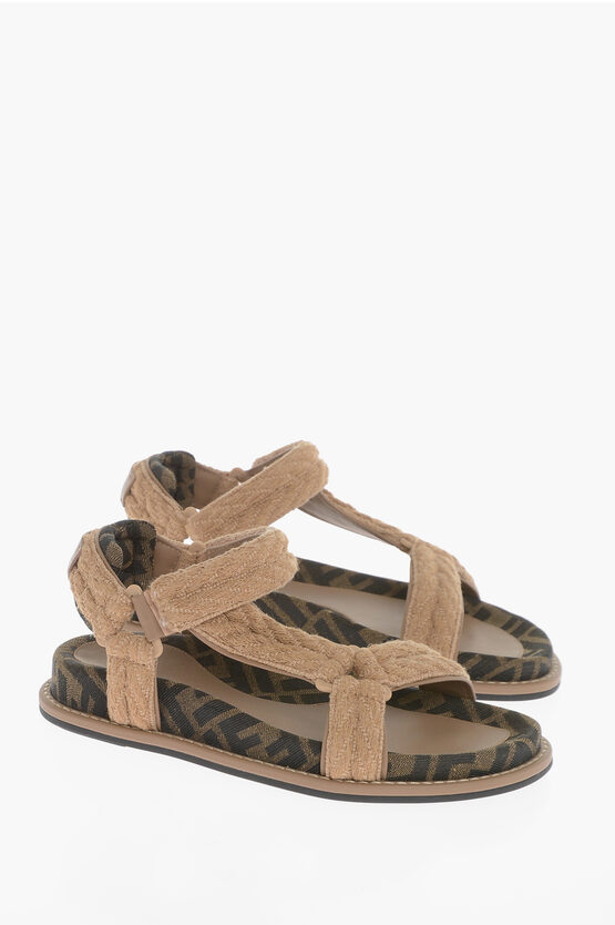 FENDI MONOGRAM FABRIC SANDAL WITH VELCRO CLOSURE 