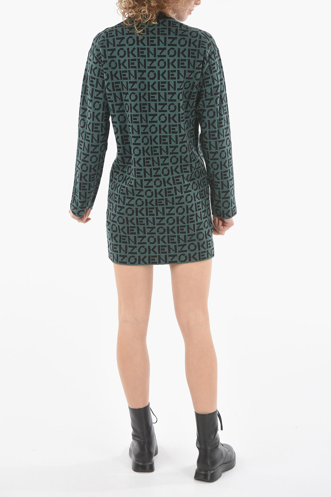 Kenzo Monogram-jacquard Bodycon Dress with Long Sleeves
