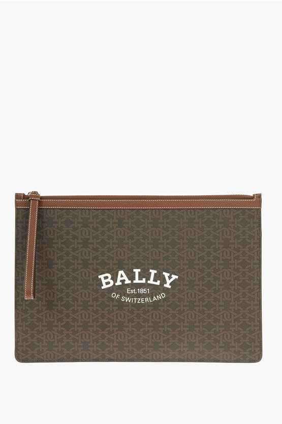 Bally Monogram Leather Bollis Clutch Bag With Logo In Brown