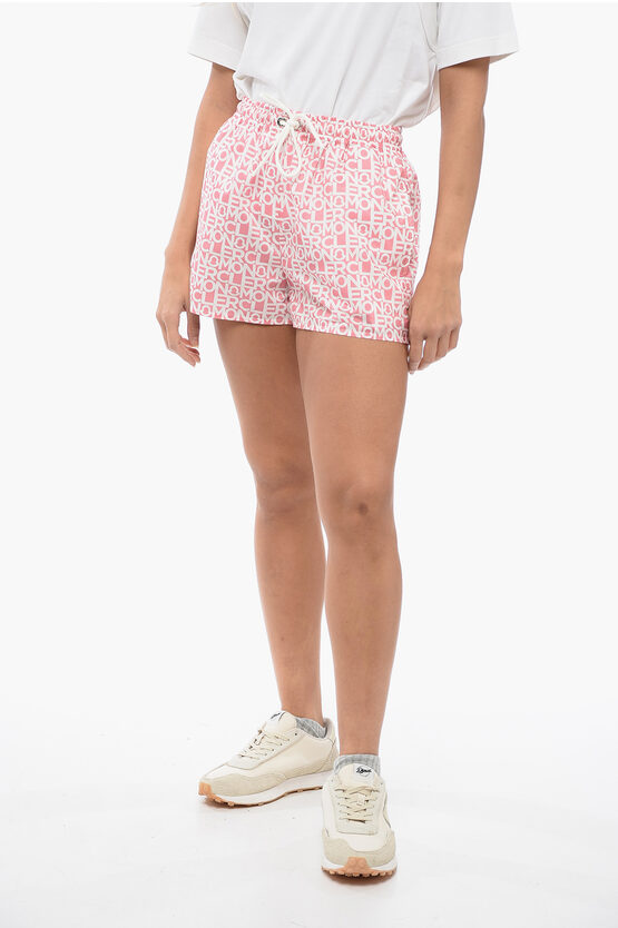 Moncler Monogram Nylon Shorts With Drawstring In Pink