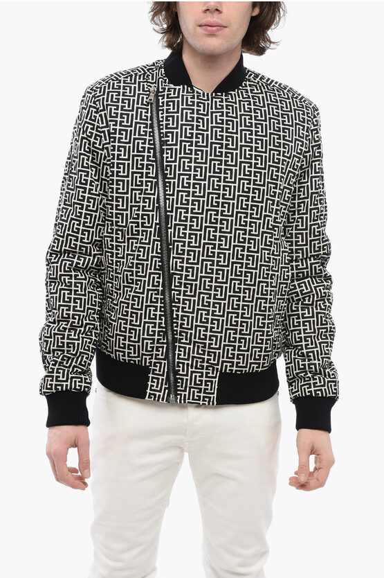 Balmain Monogram Padded Bomber Jacket With Decentralized Zip In Animal Print