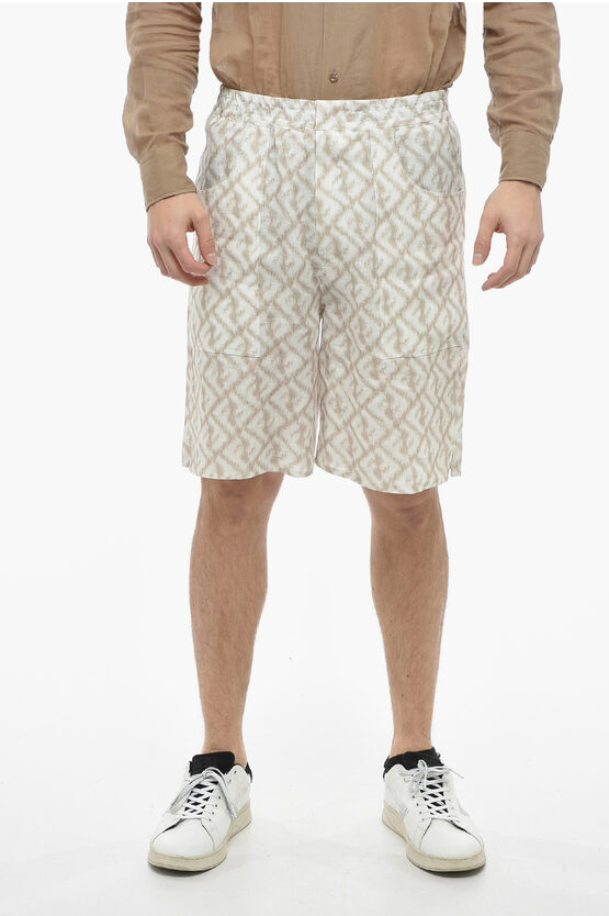 Fendi Monogram Patterned Chine Flax Shorts In Gray