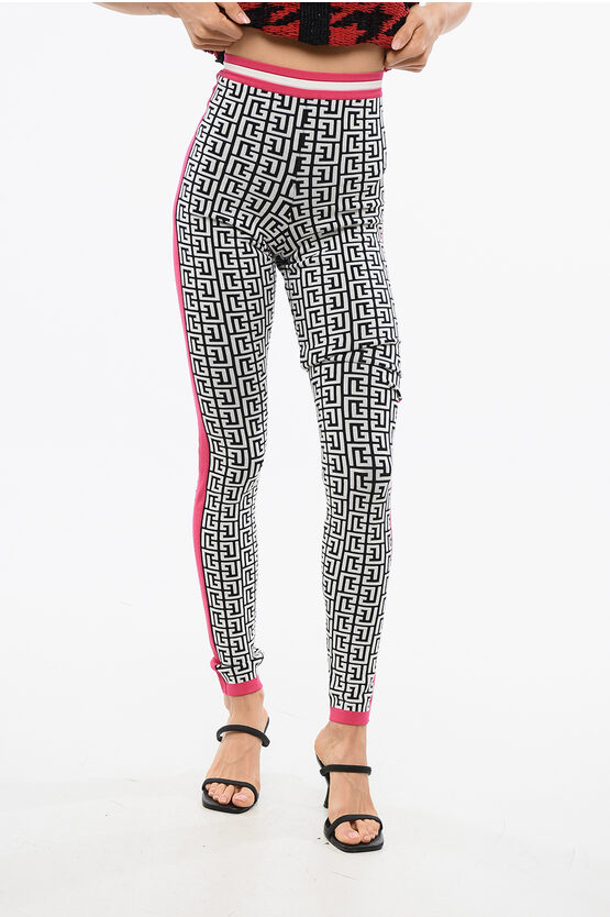 Balmain Monogram Patterned Knitted Leggings In Black