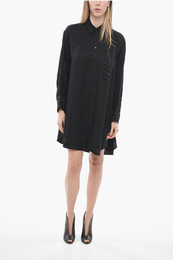 Palm Angels Monogram Shirt Dress With Breast Pocket In Black
