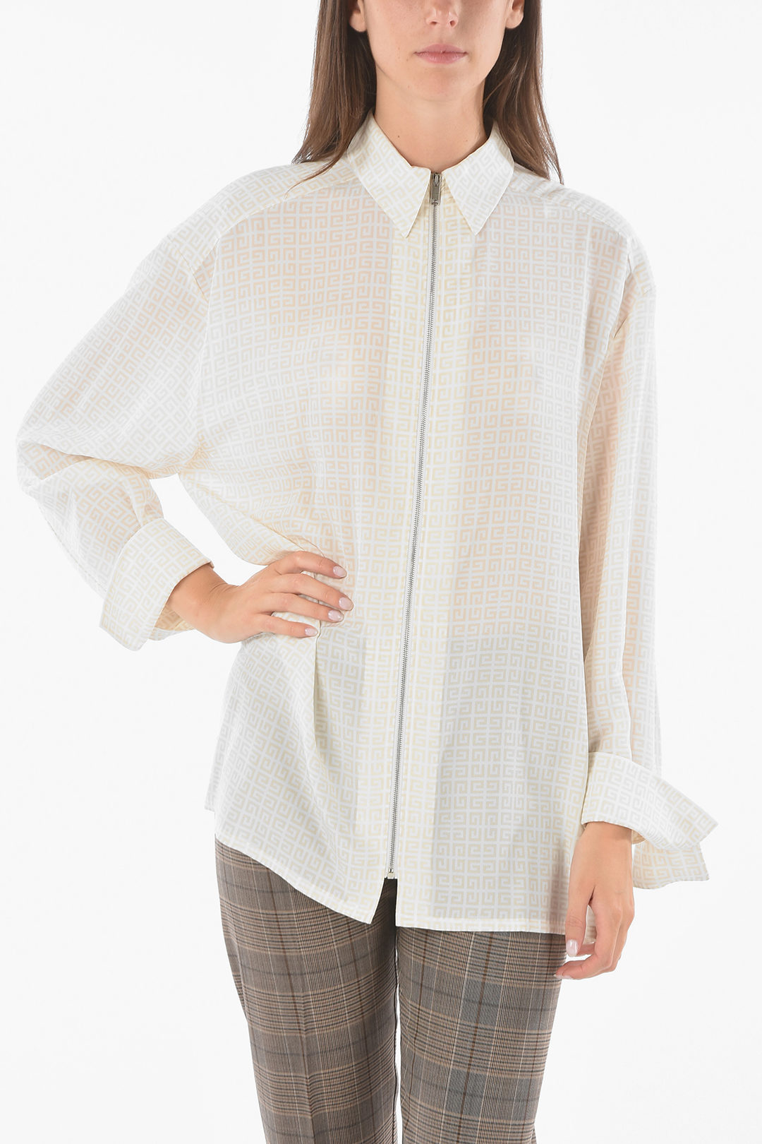 Givenchy Monogram Silk Shirt with Zip Fastening women Givenchy Monogram Silk Shirt with Zip Fastening women