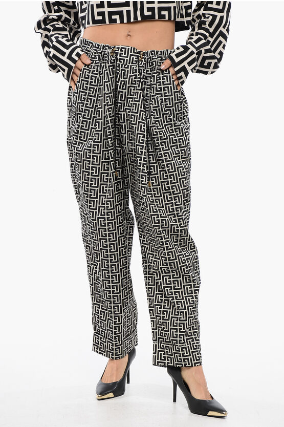 BALMAIN MONOGRAMMED JOGGERS WITH DRAWSTRING
