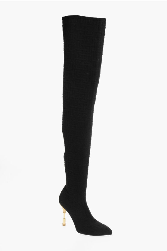 Shop Balmain Monogrammed Over-the-knee Boots