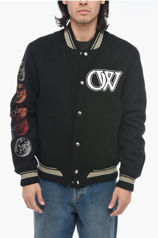 Shop Off-white Moon Varsity Bomber With Patchwork