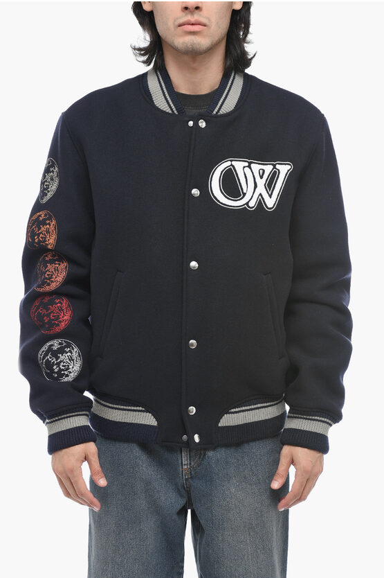 Shop Off-white Moon Varsity Bomber With Patchwork