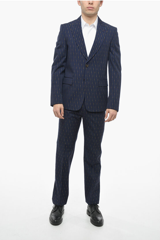 Shop Gucci Morset Motif Wool Suit With Peak Lapel