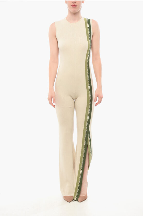 Elisabetta Franchi Moves Knitted Jumpsuit With Ankle Splits In Neutral