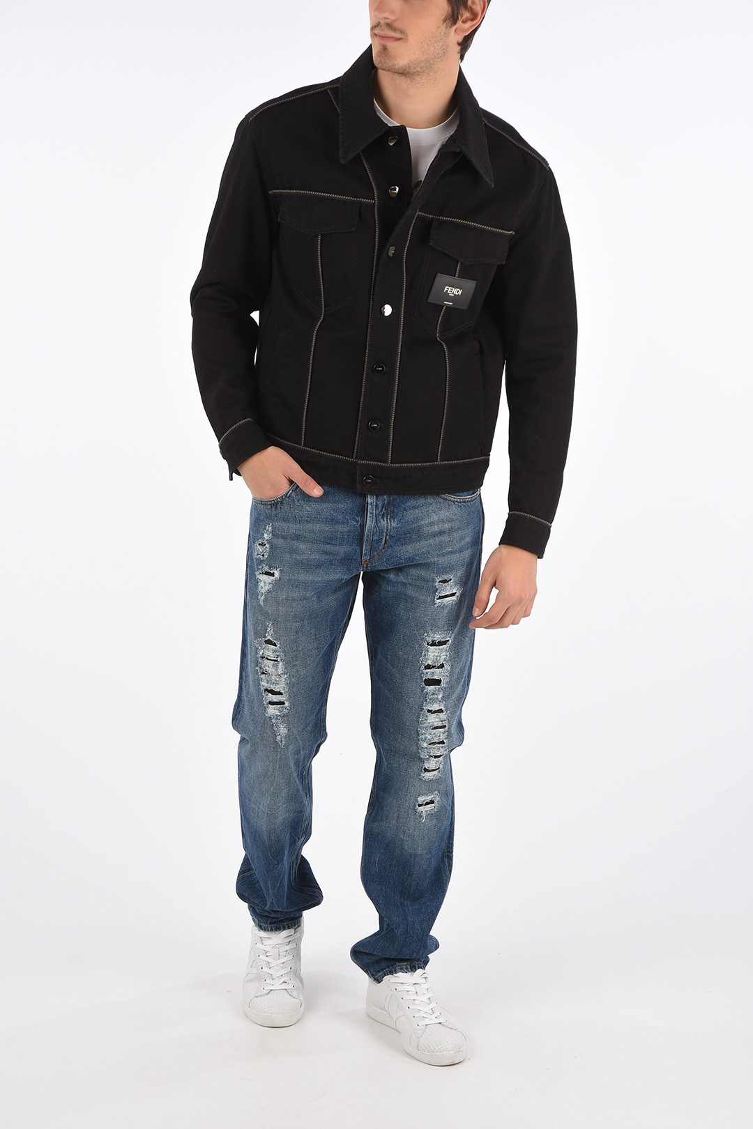 Fendi Multi piping details denim jacket men - Glamood Outlet