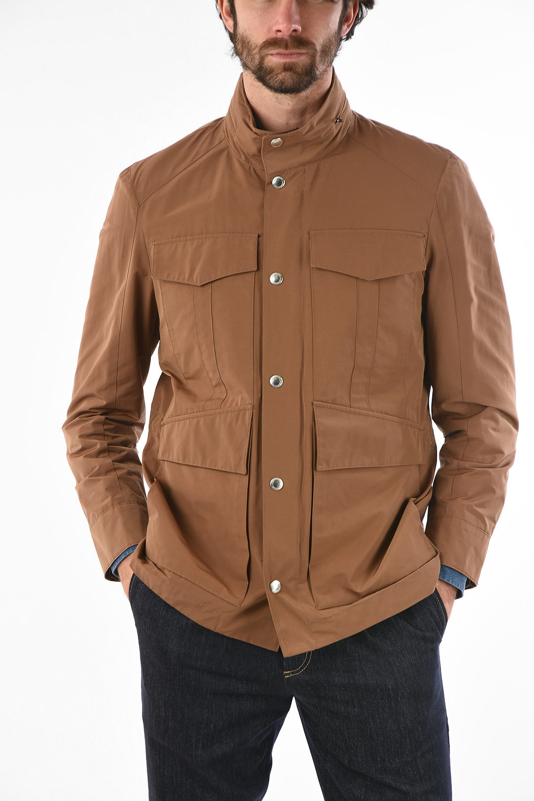 Multi-Pocket Jacket with Zip and Button Closure