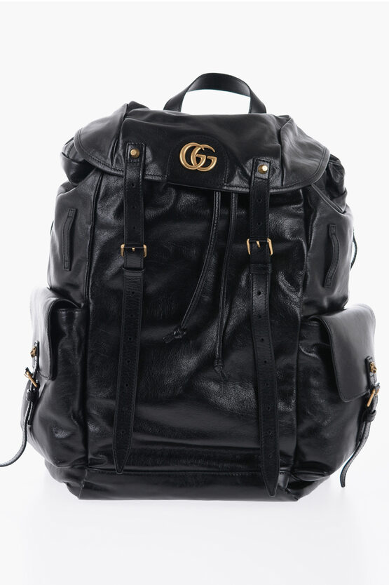 Gucci Multi-pocket Leather Backpack With Golden Details In Burgundy