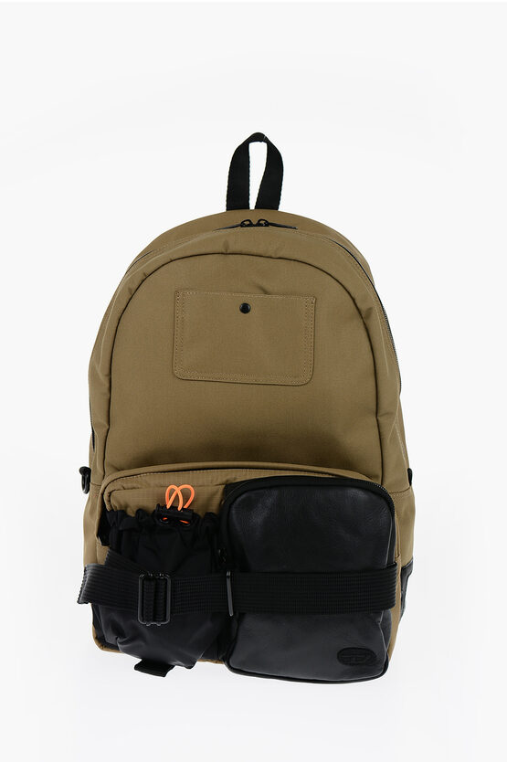 Diesel Multi-pocket Two-tone Backpack With Leather Trims In Brown