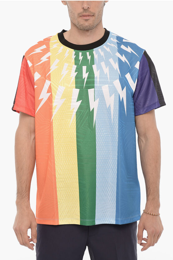 Shop Neil Barrett Multicolor Thunder 7 Bolt Crew-neck T-shirt