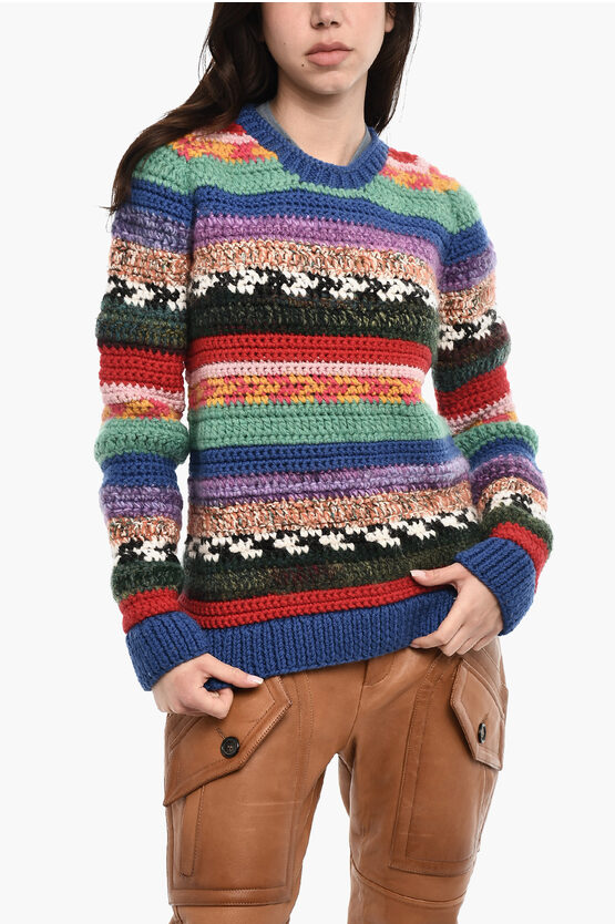 Dsquared2 Multicolor Virgin Wool Blend Crew-neck Sweatshirt