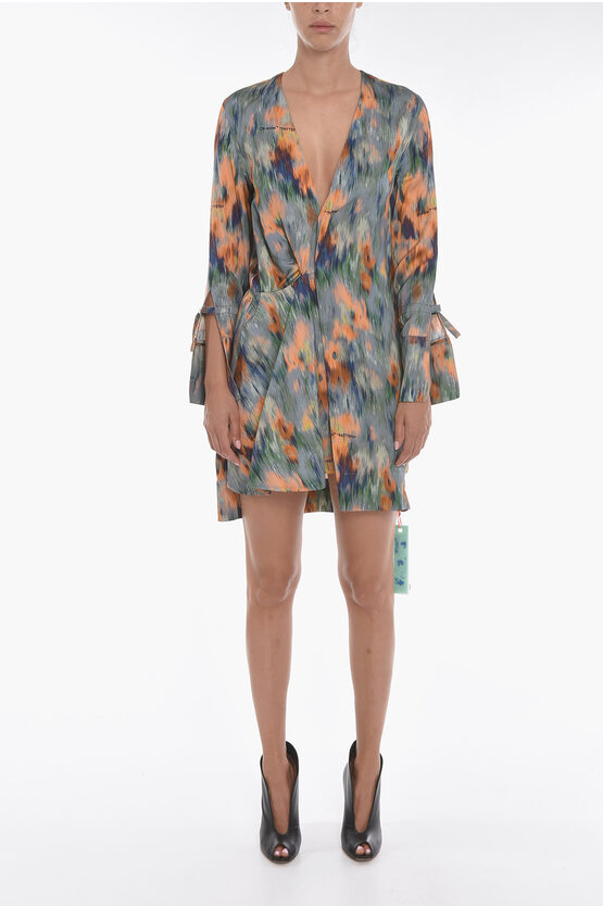 Shop Off-white Multicolored Draped Dress With Abstract Print