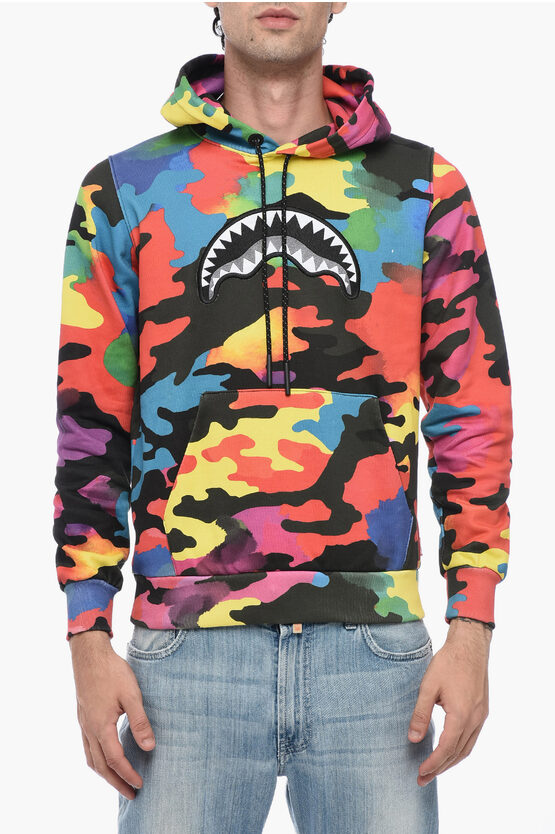 Shop Sprayground Multicolored Hoodie Sweatshirt With Embroidered Logo