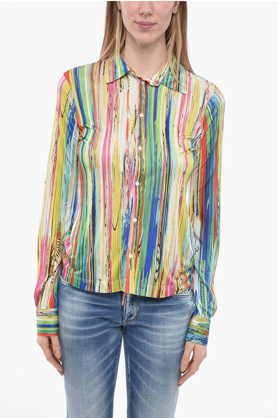 DSQUARED2 MULTICOLORED JERSEY SHIRT WITH STANDARD COLLAR