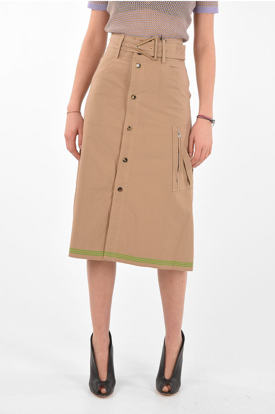 Bottega Veneta Multipocket Selvedge Cotton Midi Skirt In Brown