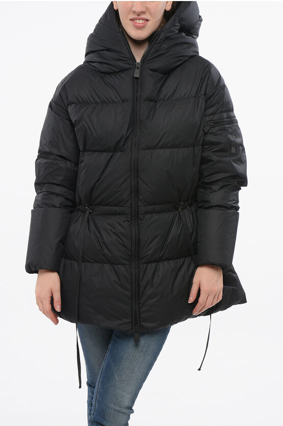 Bacon Multipocketed Cloud Down Jacket With Drawstringed Waist In Black