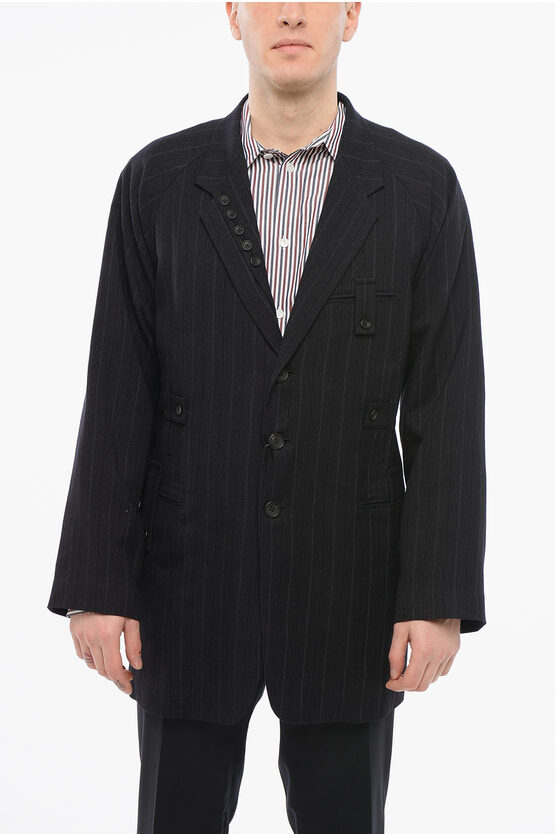Yohji Yamamoto Multipocketed Half-lined Coat With Decorative Buttons