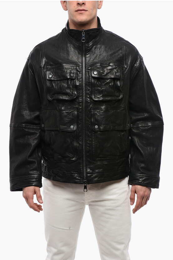 Neil Barrett Multipocketed Loose Washed Leather Jacket