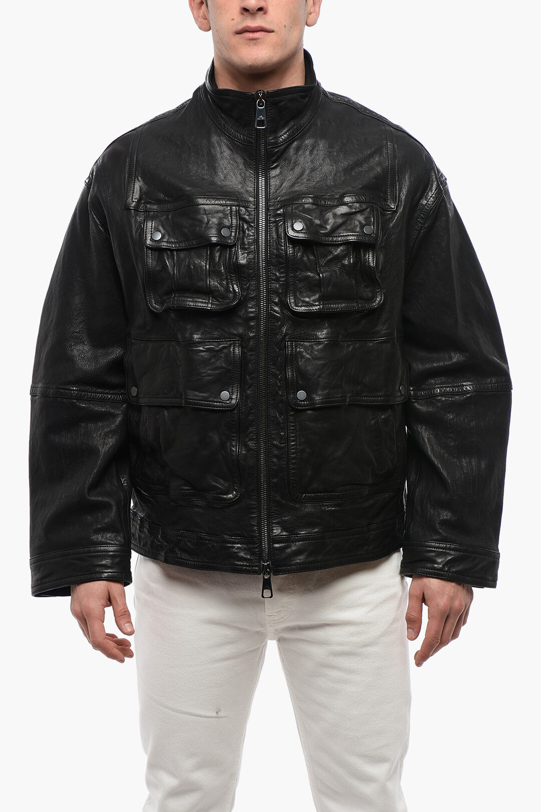 Neil Barrett Multipocketed LOOSE WASHED Leather Jacket men