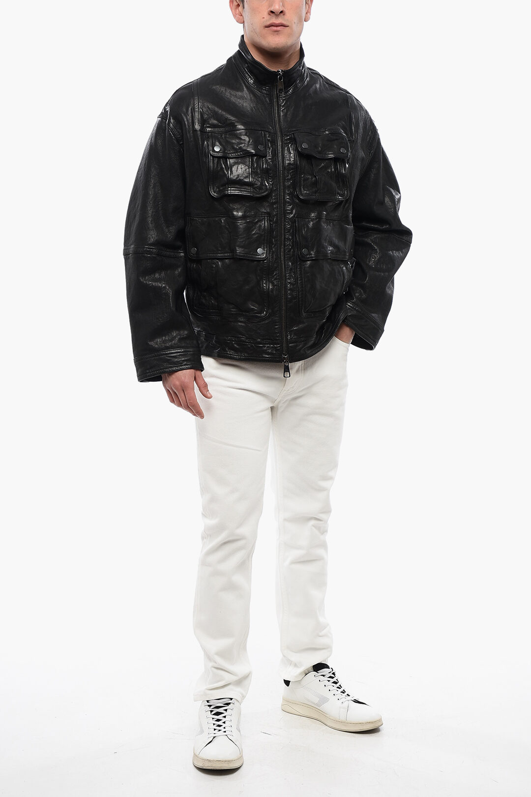 Neil Barrett Multipocketed LOOSE WASHED Leather Jacket men