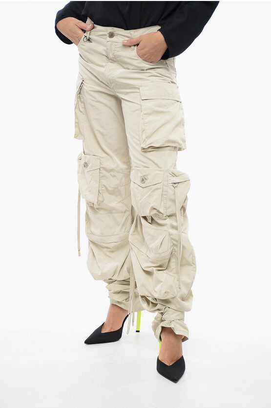 Attico Multipockets Parachute Pants With Hem Detail In Neutral