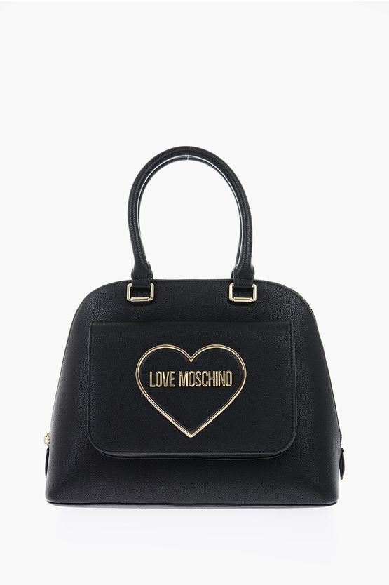 Moschino N Love Textured Faux Leather Hand Bag With Heart Logo In Black
