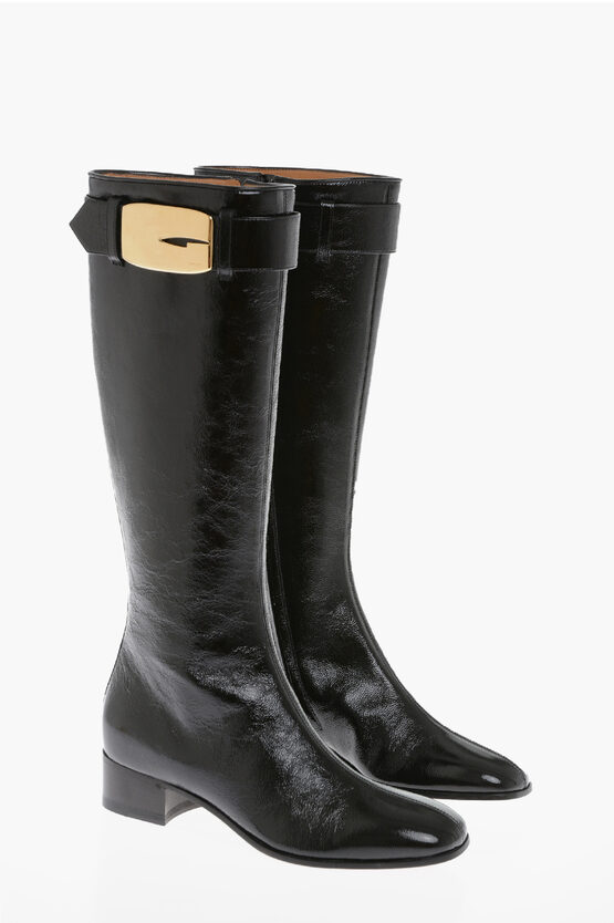 Shop Gucci Naplack Patent Leather Boots With Strap