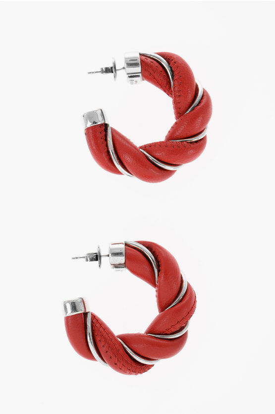 Bottega Veneta Nappa C Hoop Earrings With Silver Details In Red