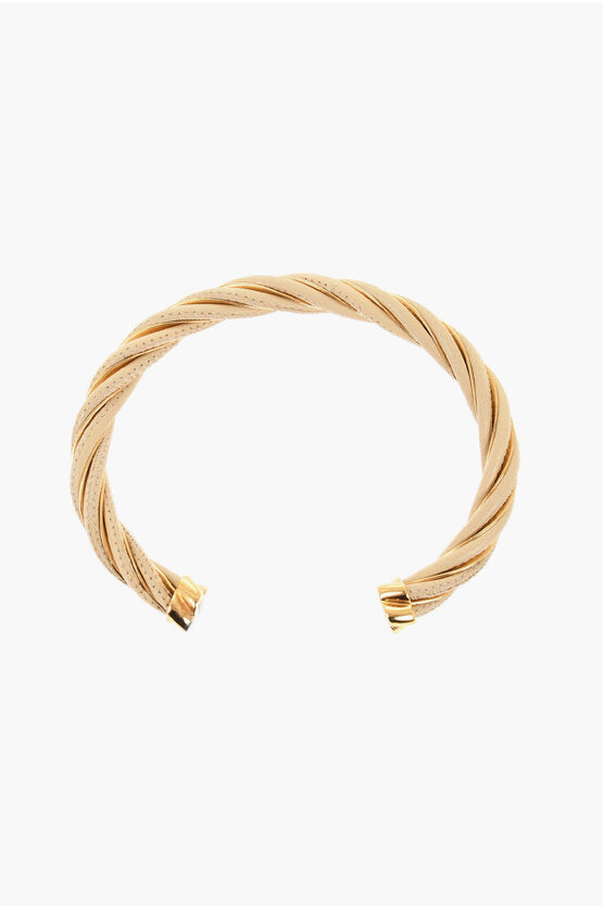 Bottega Veneta Twist Leather Cuff Bracelet In Gold