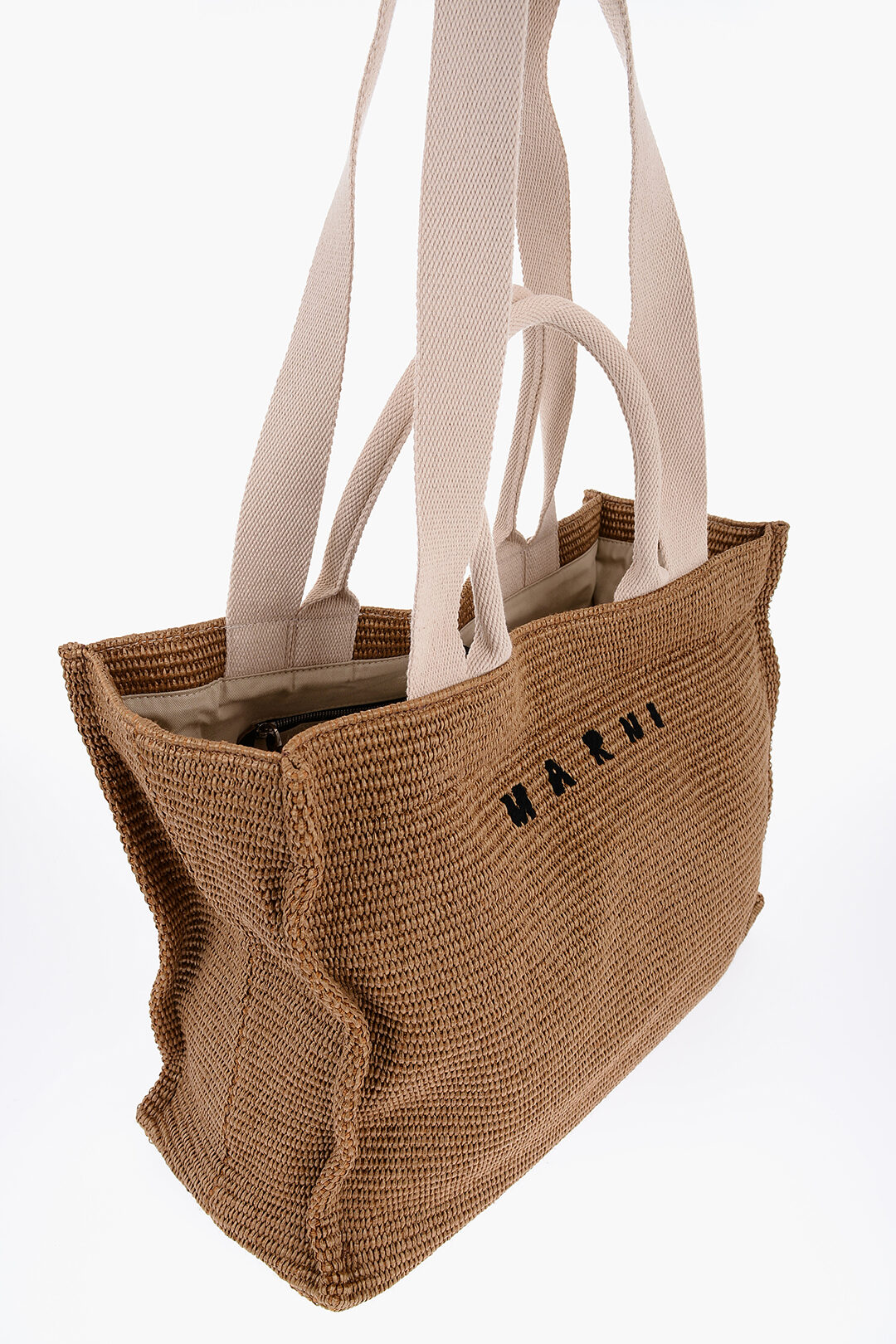 Marni Natural Raffia Effect Fabric Oversized Tote Bag women