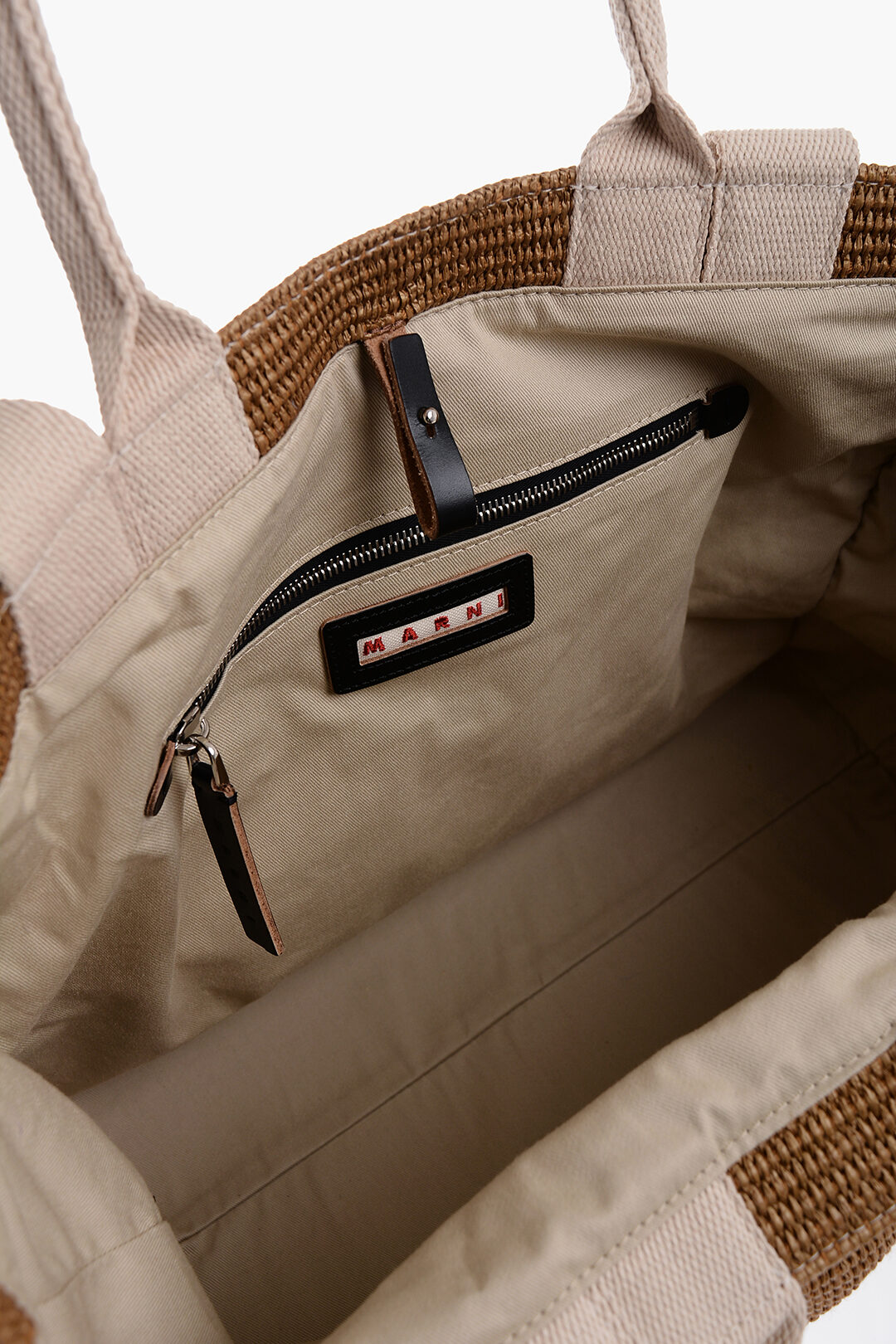 【関税&送料込】Marni Large Raffia Effect Fabric Tote Bag Shopping tote in black raffia-effect fabric | Marni