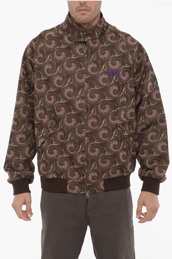 Shop Baracuta Needles Jacquard Fabric Bomber Jacket With Butterfly Embroid