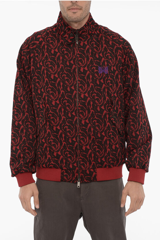 Shop Baracuta Needles Jacquard Fabric Bomber Jacket With Butterfly Embroid