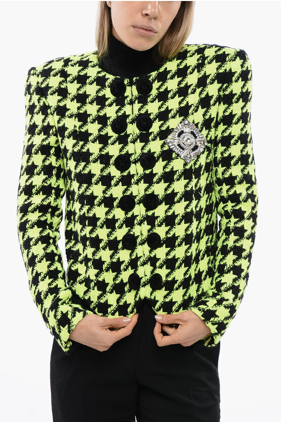 BALMAIN NEON HOUNDSTOOTH TWEED JACKET WITH VELVET BUTTONS