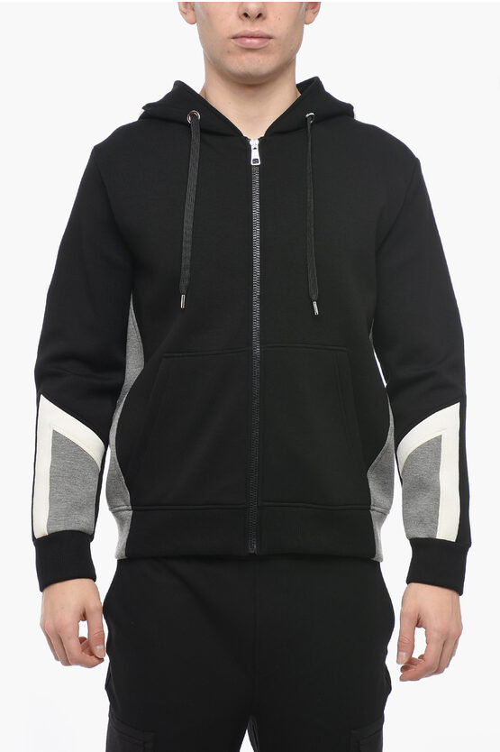 Neil Barrett Neoprene Modernist Thunderbolt Sweatshirt With Zip Closure In Black
