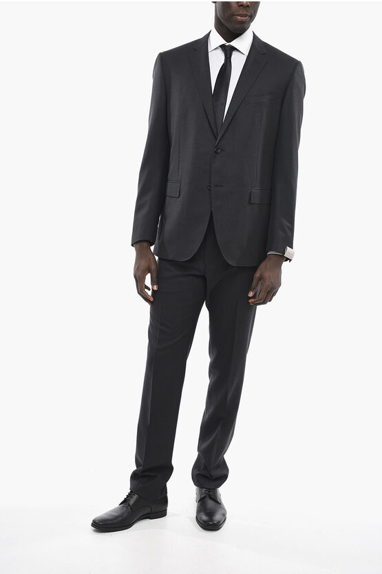 Corneliani Notch Lapel Academy Virgin Wool Suit In Black