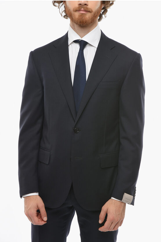 Corneliani Notch Lapel Leader Virgin Wool Blazer In Black